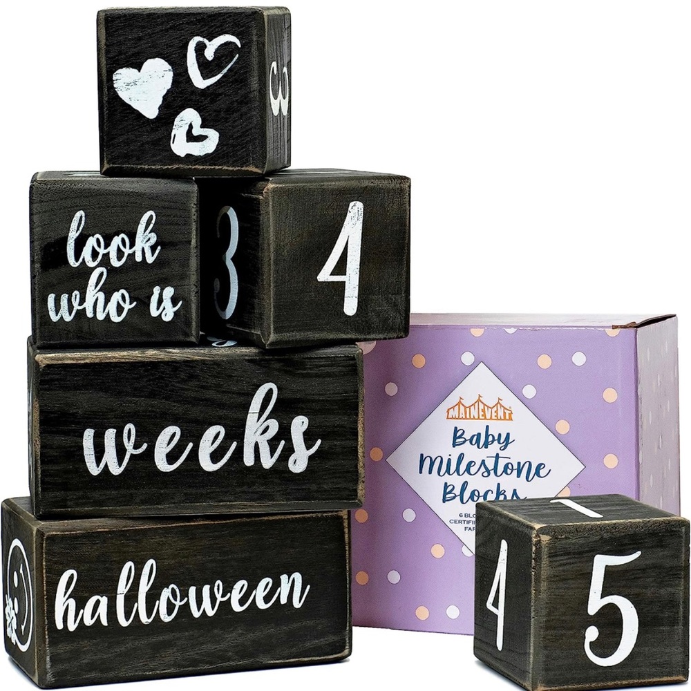 Mainevent Baby Milestone Blocks Black Farmhouse Finish